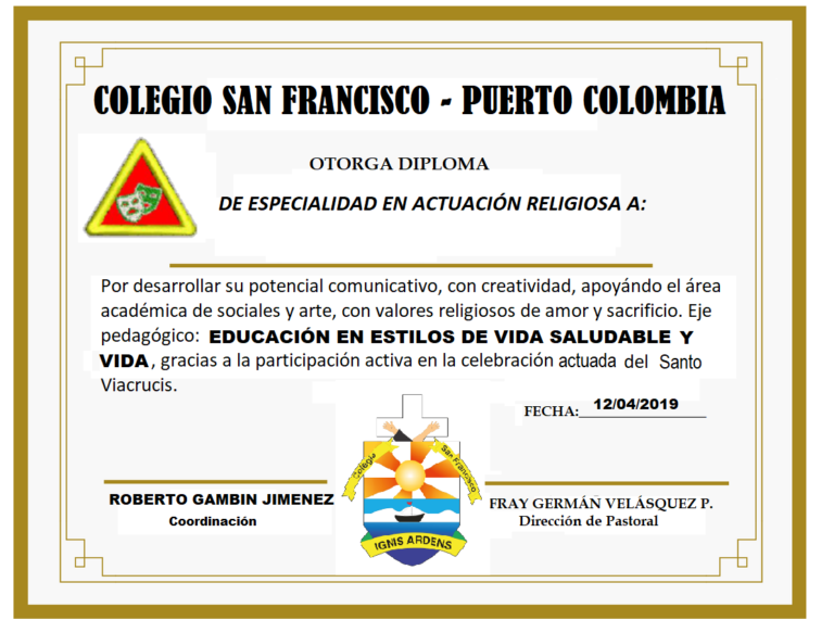 Reconocimiento Participación en el  Viacrucis